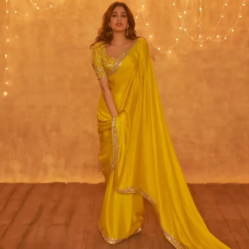 Jhanvi Kapoor Yellow Banarasi Saree