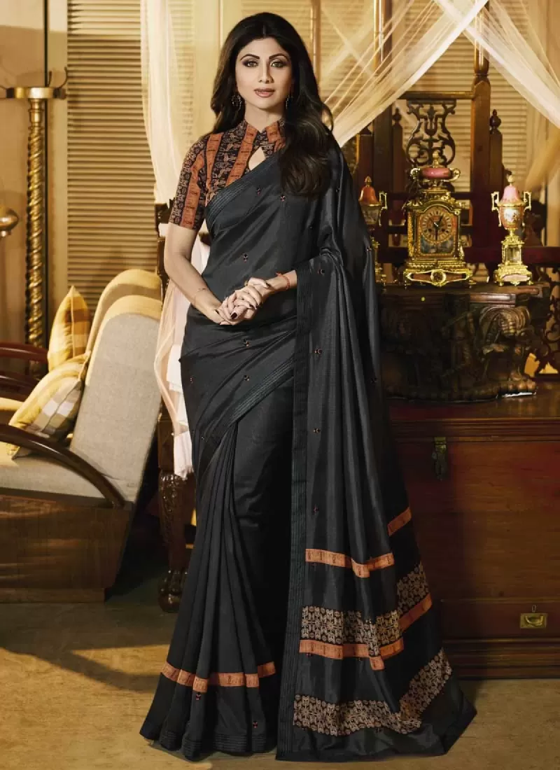 Shilpa Shetty Black Banarasi Saree