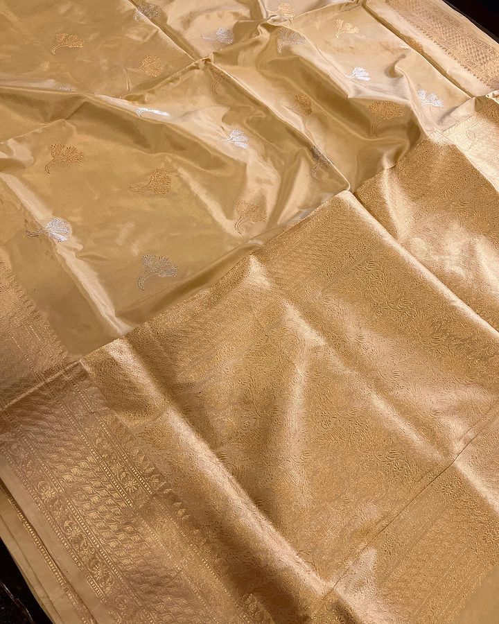 Cream and gold-pure silk saree